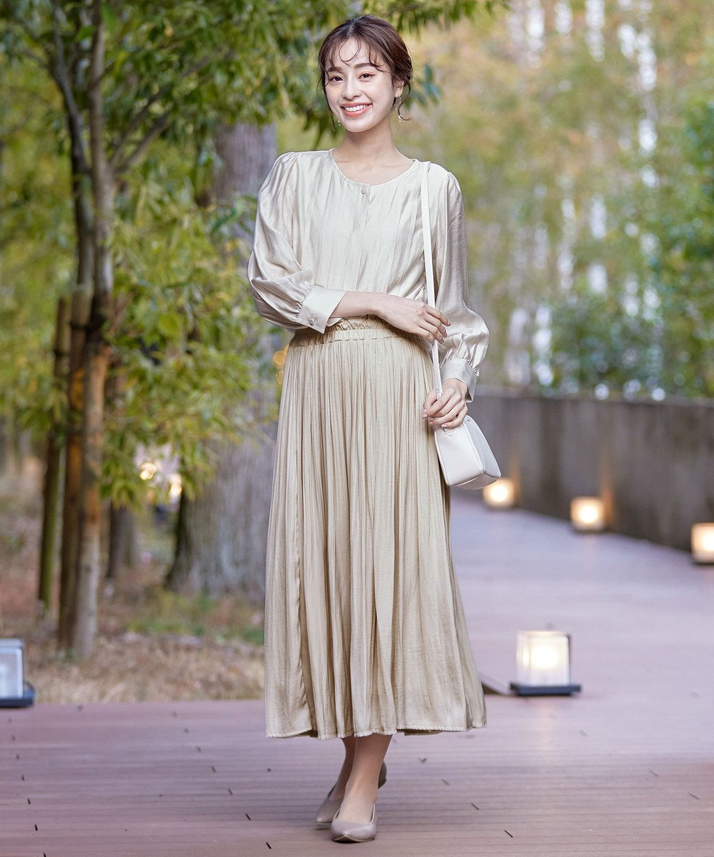 Tiaclasse 【安田美沙子さん着用・洗える】ヴィンテージサテンプリーツスカート 