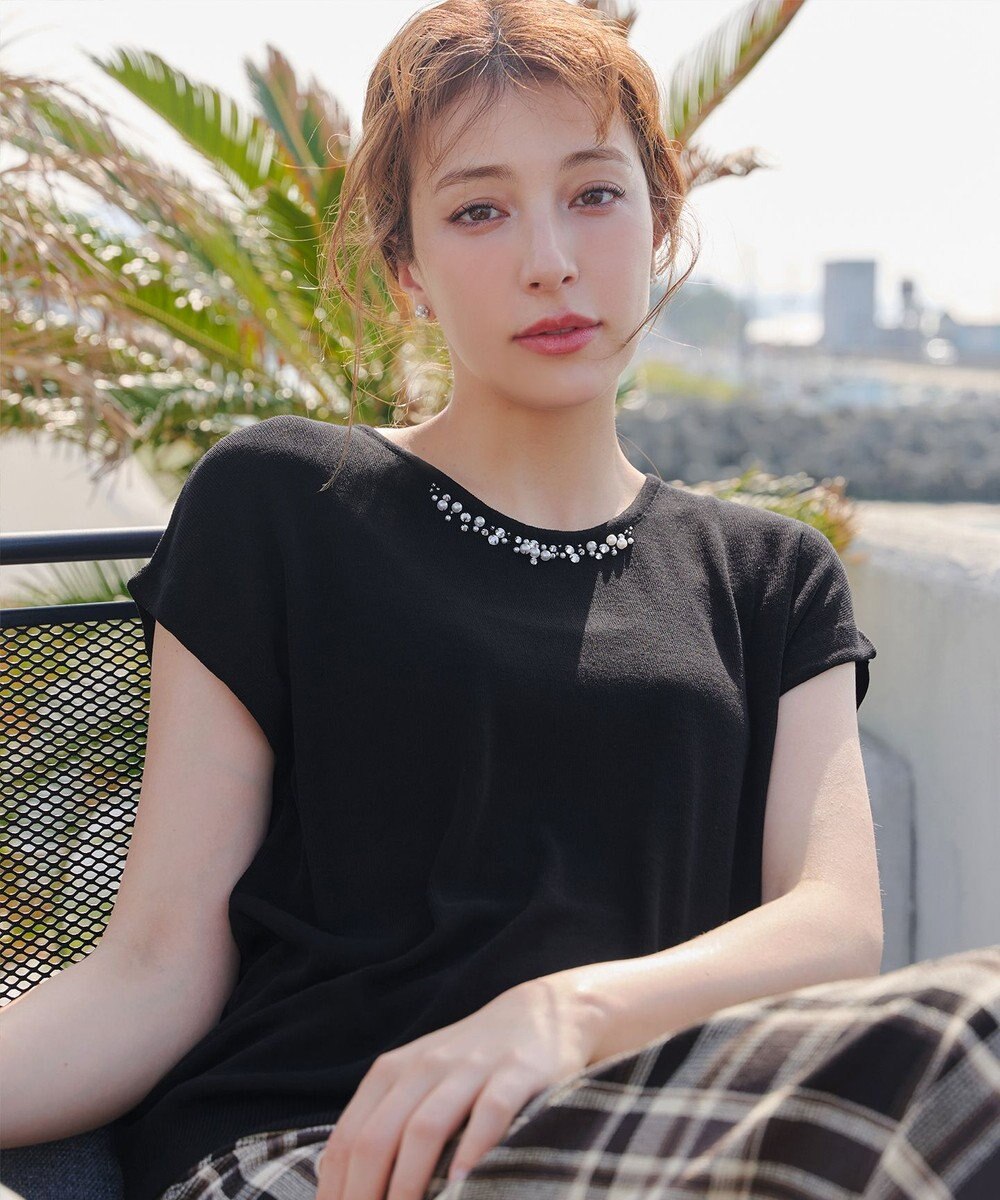 Tiaclasse L 【洗える】ビジュー付きフレンチニット 