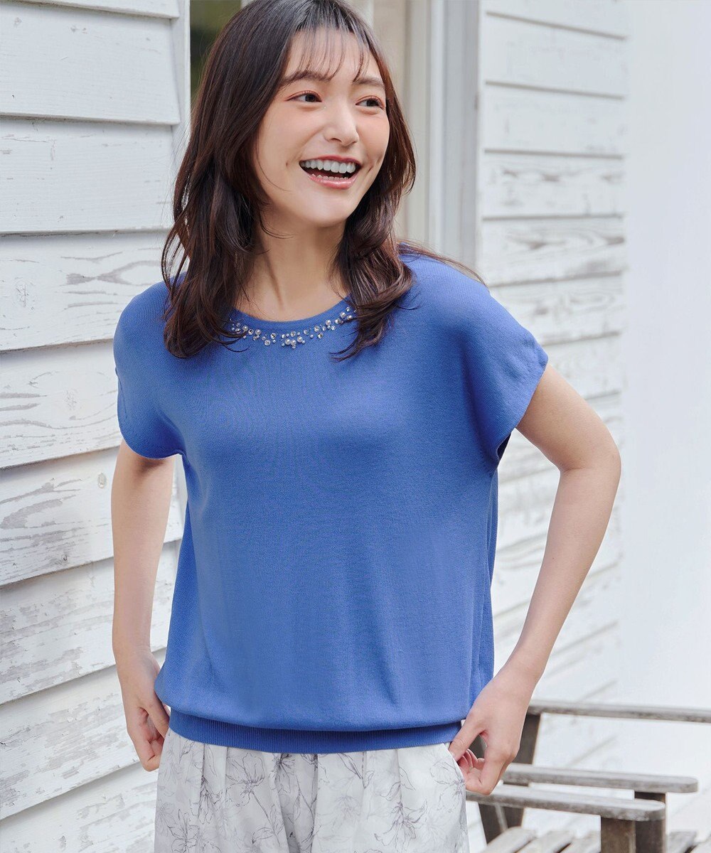 Tiaclasse L 【洗える】ビジュー付きフレンチニット 