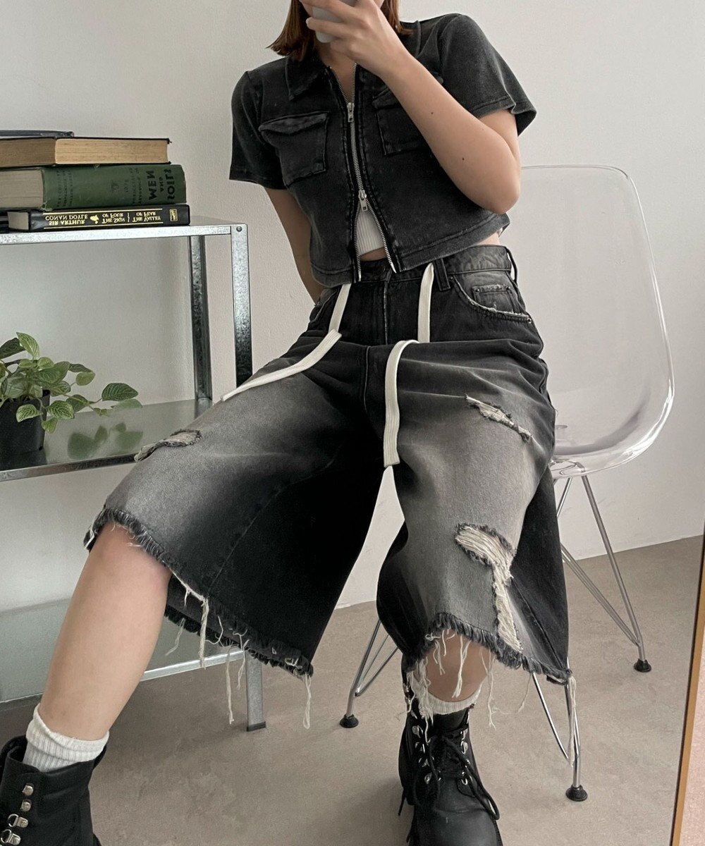 WEGO 【SMサイズ展開】ヴィンテージウォッシュダメージバギーハーフパンツ 