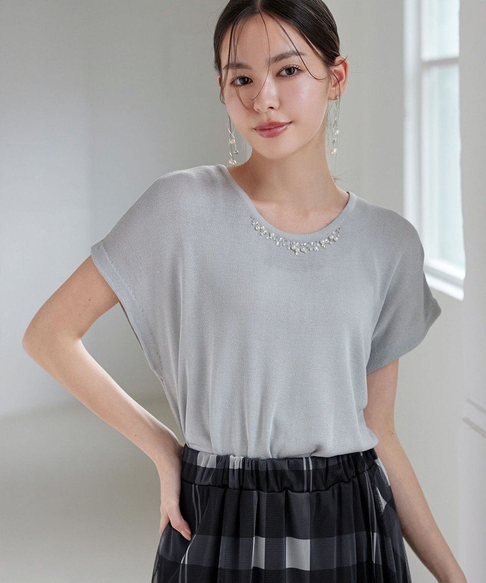 Tiaclasse L 【洗える】ビジュー付きフレンチニット 