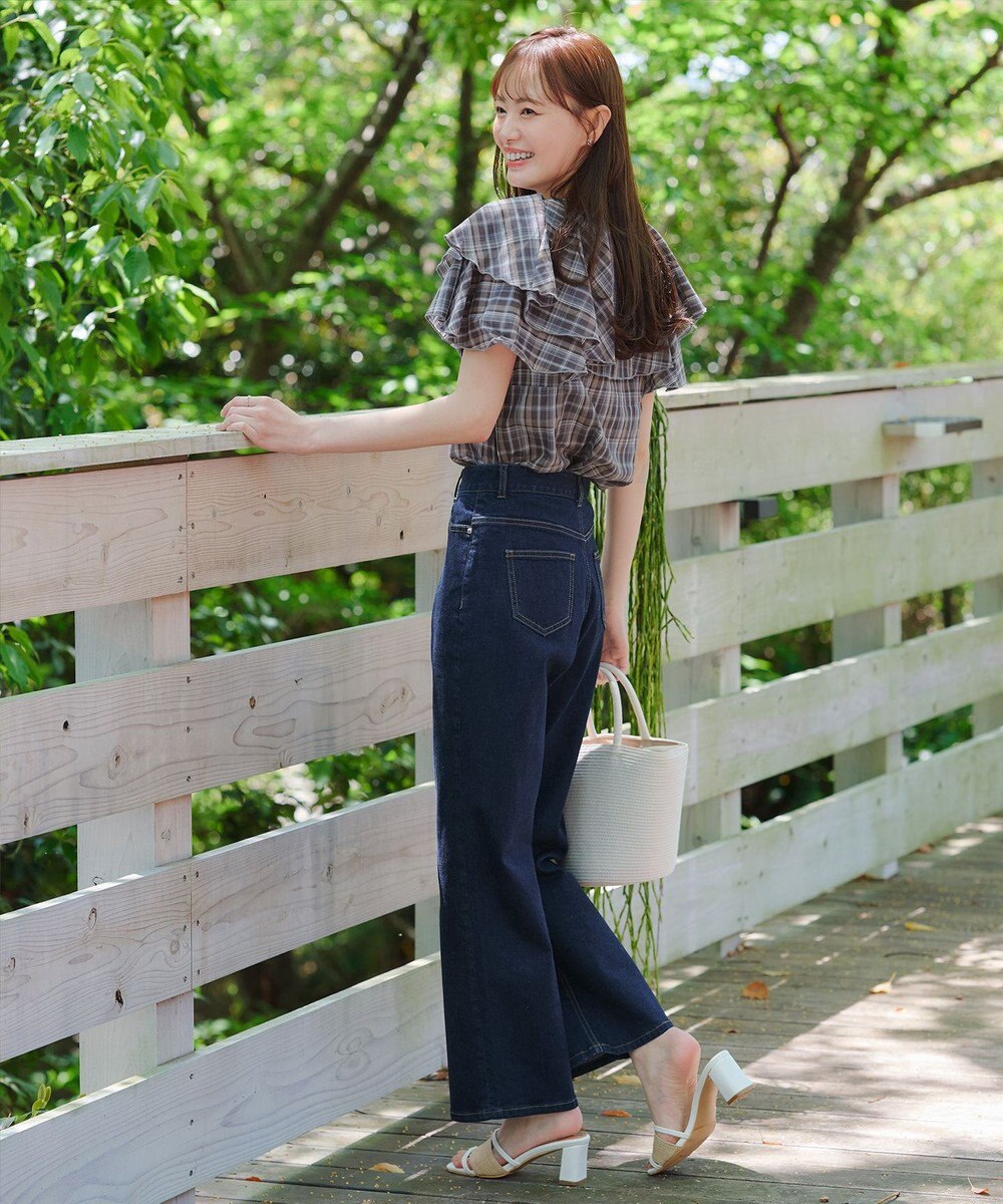 Tiaclasse L 【洗える】チェック柄フリルブラウス 