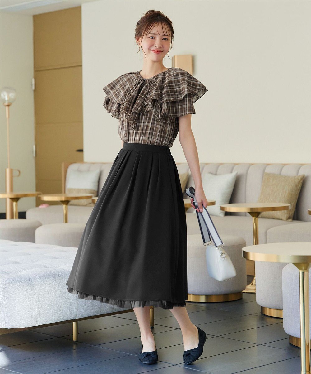 Tiaclasse L 【洗える】チェック柄フリルブラウス 