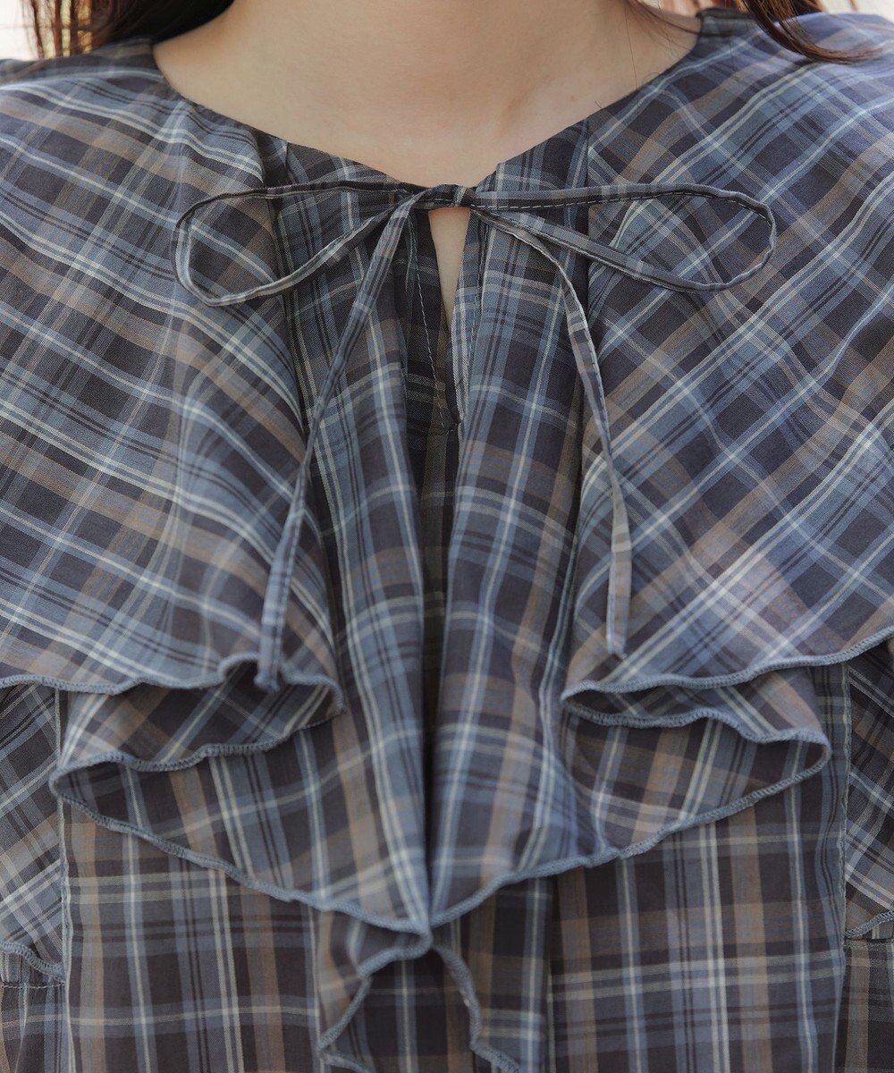 Tiaclasse L 【洗える】チェック柄フリルブラウス 