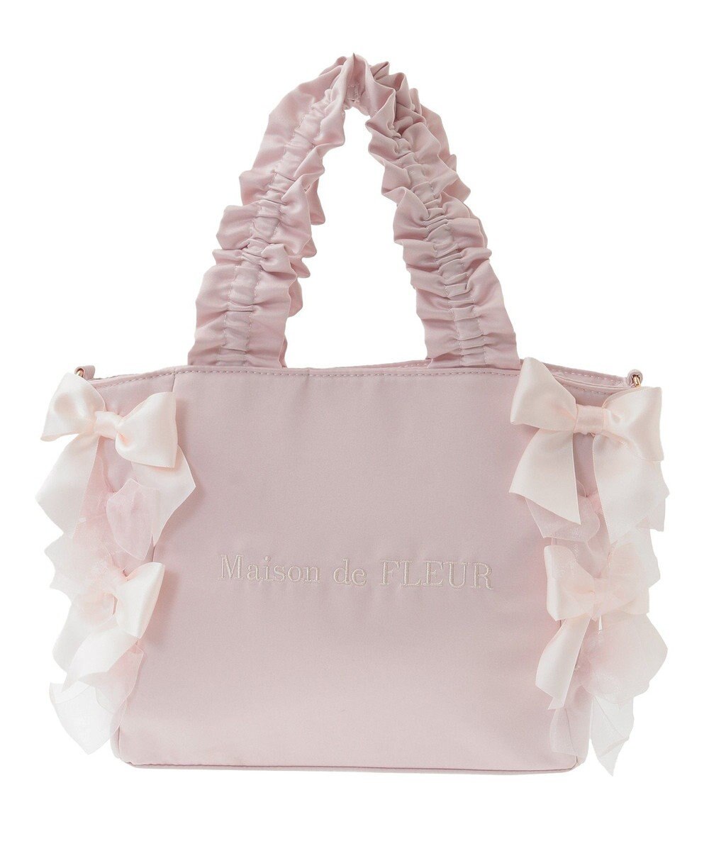 Maison de FLEUR リボンギャザーハンドル2Wayトートバッグ 