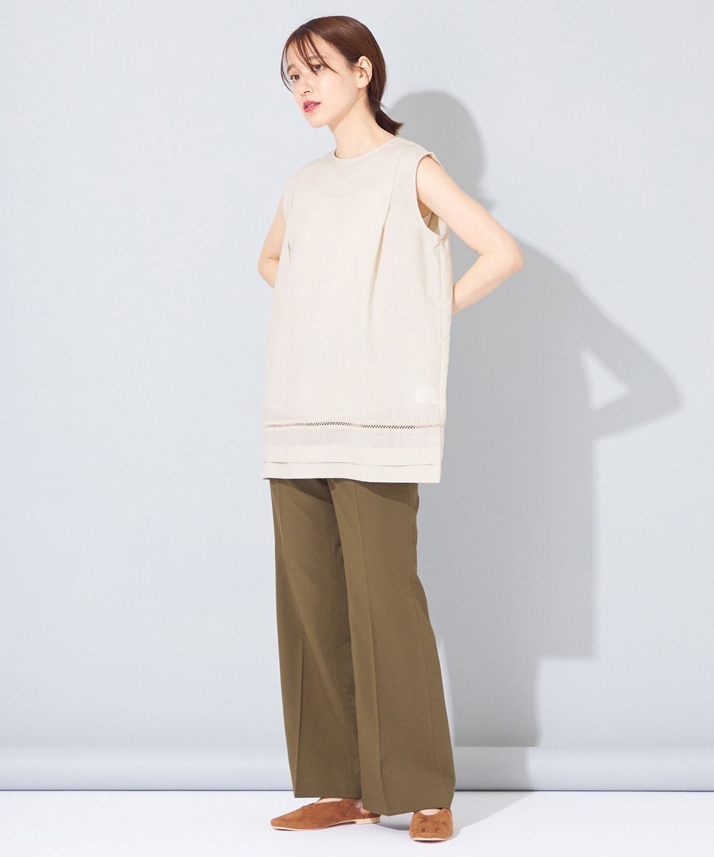 SHARE PARK LADIES 【洗える】ウォッシャブルリネン　ノースリブラウス 