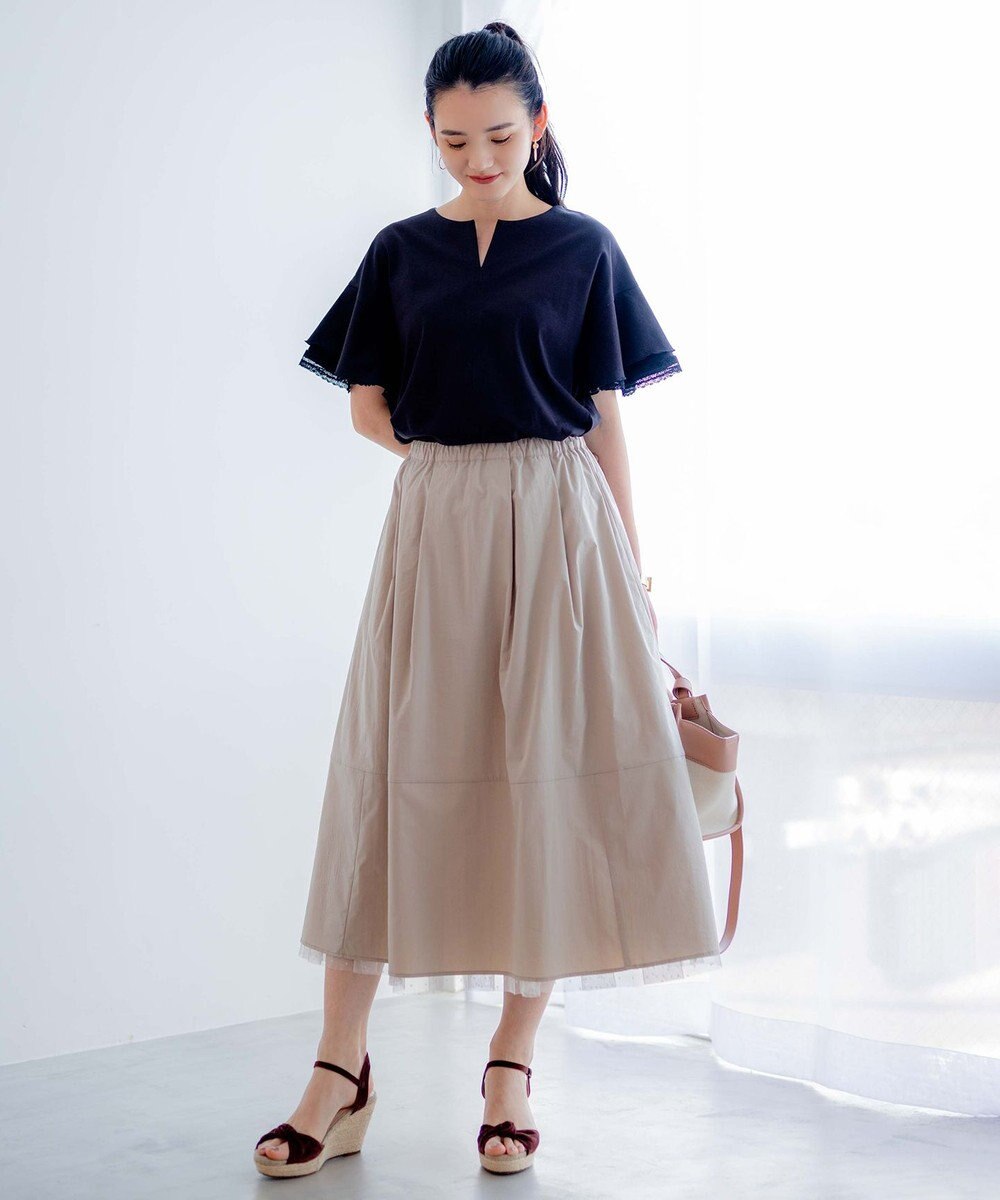 組曲 【汗ジミ防止・撥水】GIZAプレーティング天竺袖フリル カットソー 