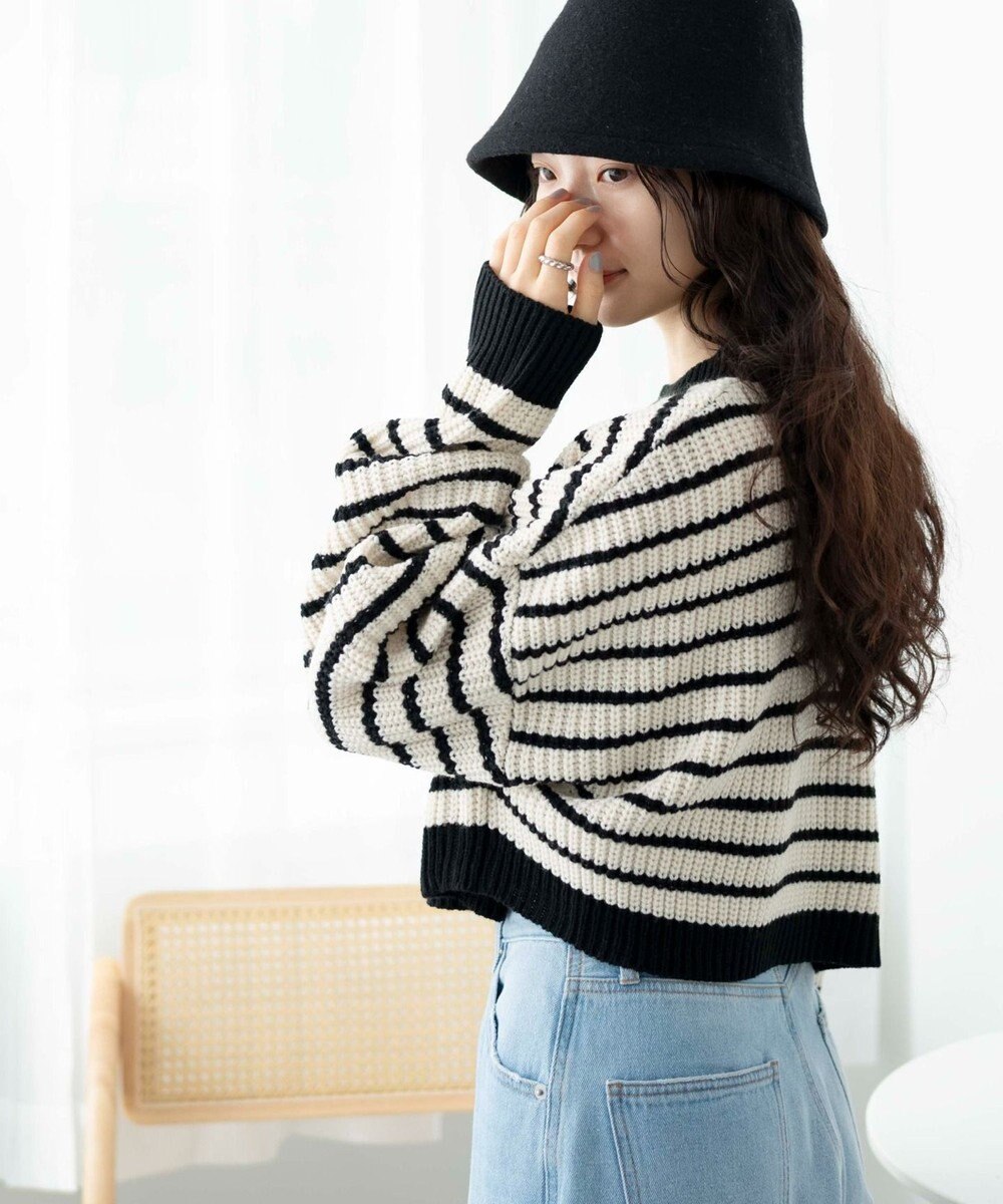 WEGO ボーダーショートニットプルオーバー 