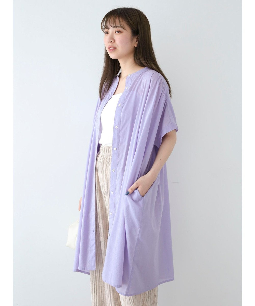 Green Parks インド綿　パイピングバンドカラーシャツチュニック 