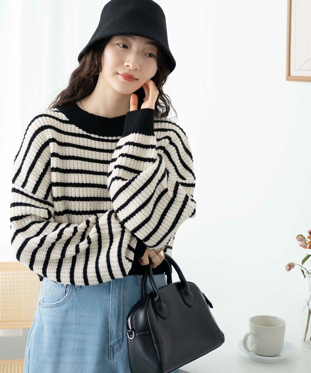 WEGO ボーダーショートニットプルオーバー 