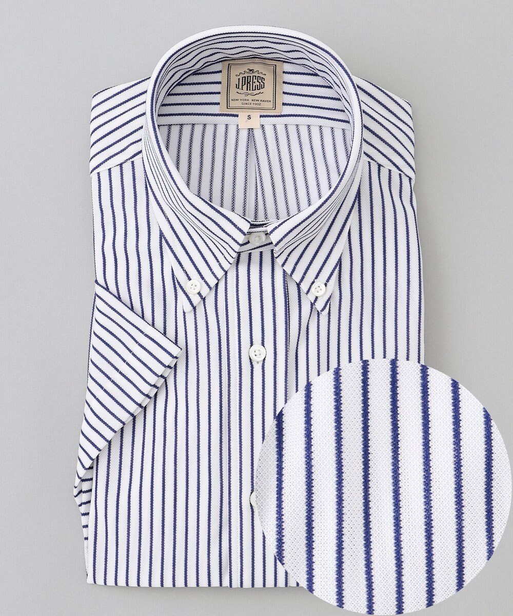 J.PRESS MEN 酷暑の清潔感もこれ一枚で【吸水速乾 / 抗菌防臭 / 防シワ】【J.PRESS OXFORD JERSEY】カノコインレイストライプ 半袖シャツ / B.D. 