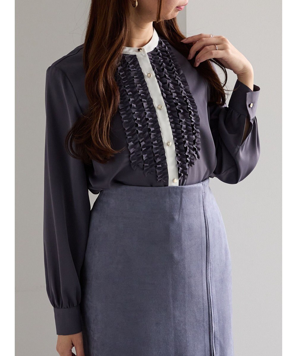 Te chichi フロントフリルバイカラーブラウス 