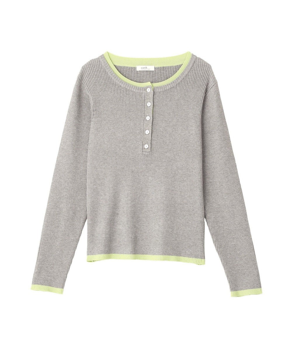 earth music&ecology バイカラーヘンリーネックニットプルオーバー 