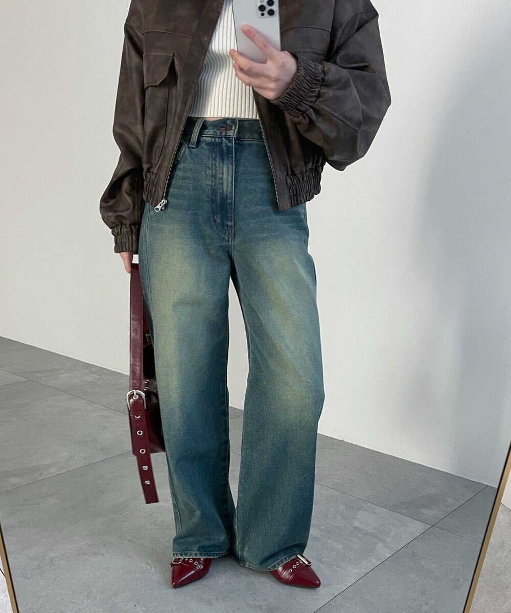 WEGO 【新色追加/美脚/XSSMLサイズ展開】ストレートデニムパンツ 