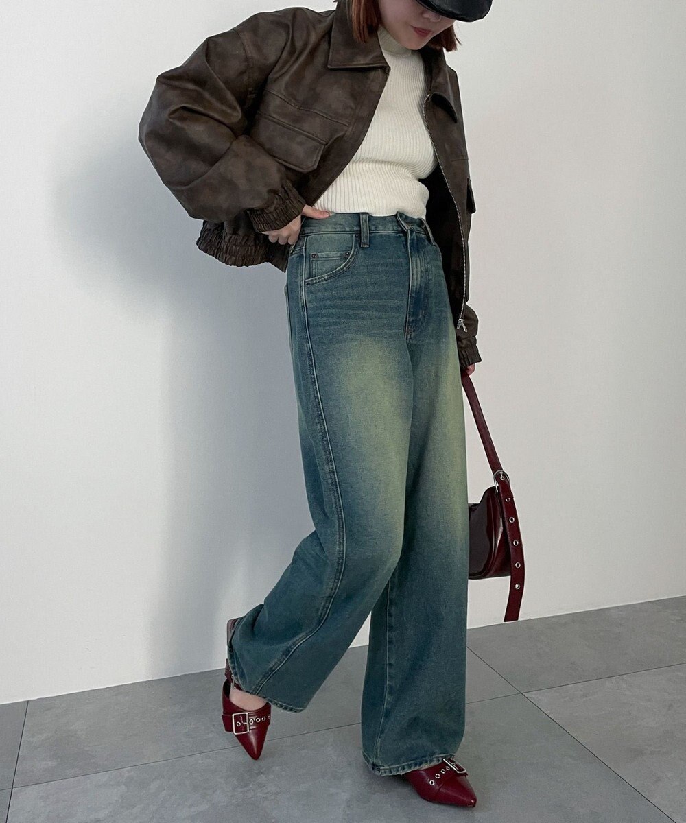 WEGO 【新色追加/美脚/XSSMLサイズ展開】ストレートデニムパンツ 