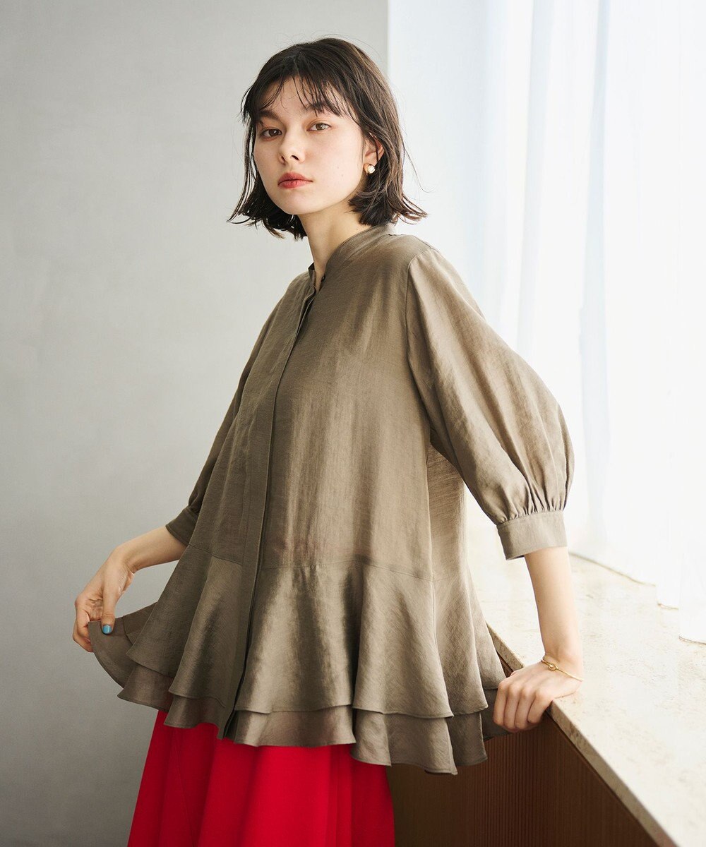 #Newans 【洗える】ダブルフリルヘムシアーシャツ 