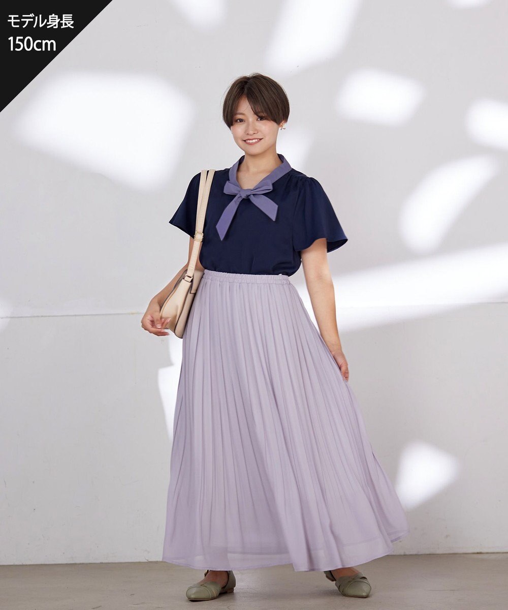 Tiaclasse L 【洗える】配色リボンタイブラウス 