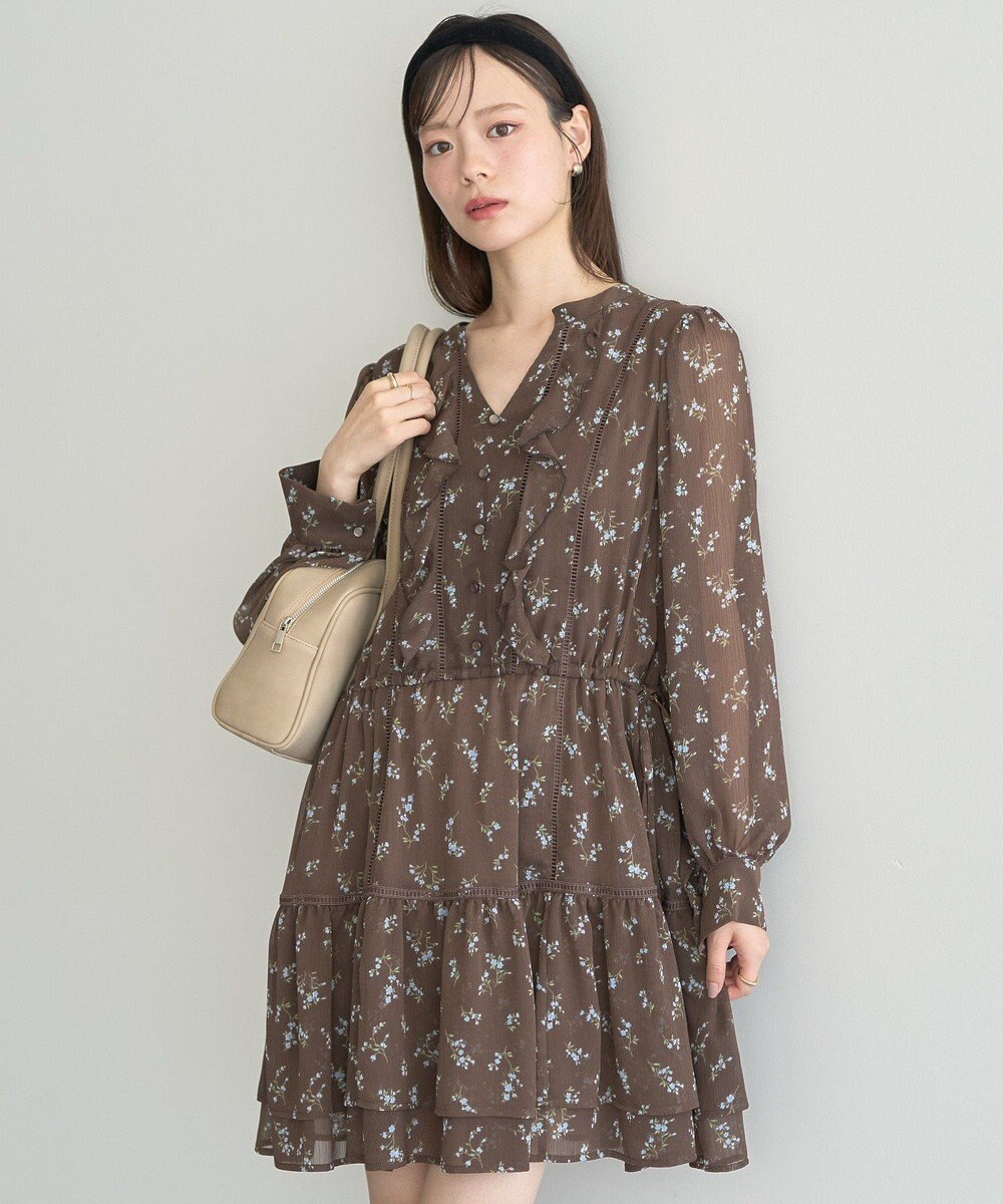 earth music&ecology フラワー楊柳ティアードミニワンピース 
