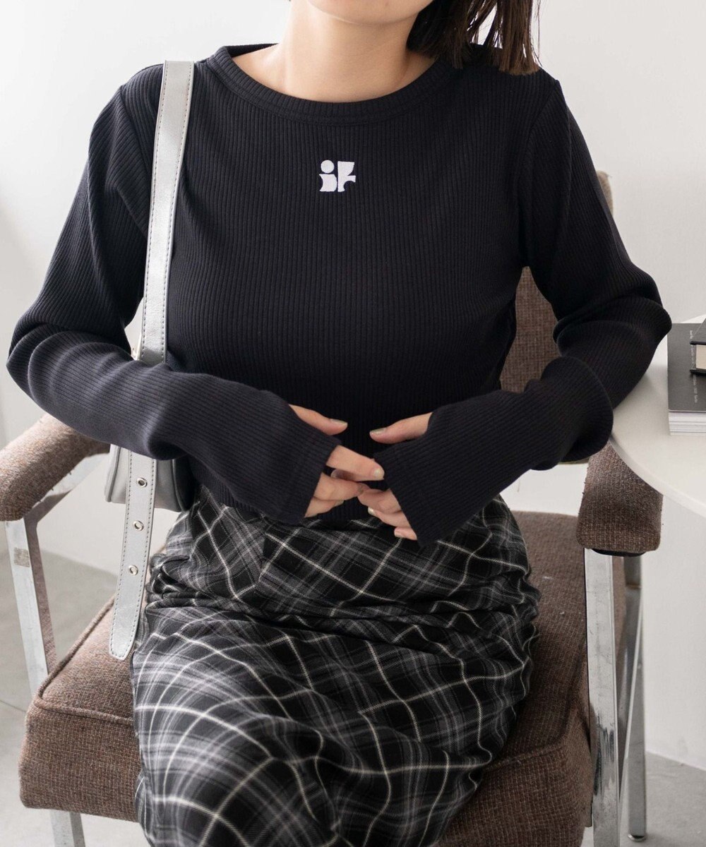 WEGO ワンポイントデザインフィンガーホールリブロンT 