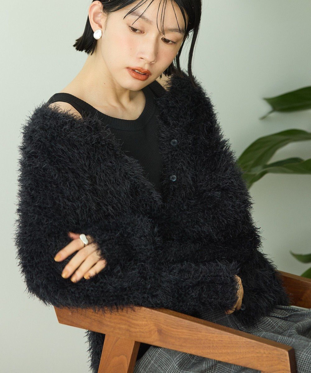 AMERICAN HOLIC シャギーニットクルーネックカーディガン 