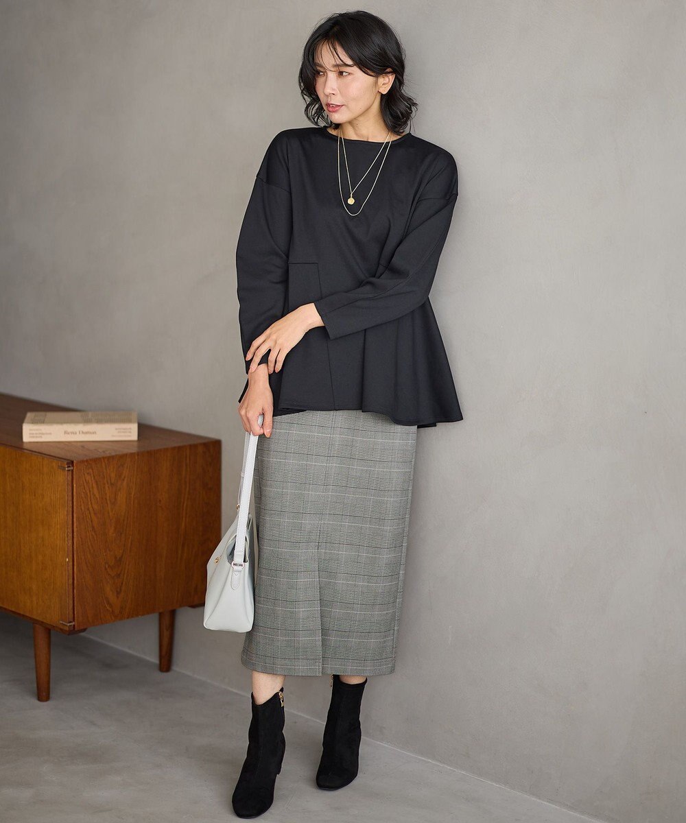 ANY L 【手洗い可/ウエストゴム/裏起毛】チェックボンディングタイトスカート 