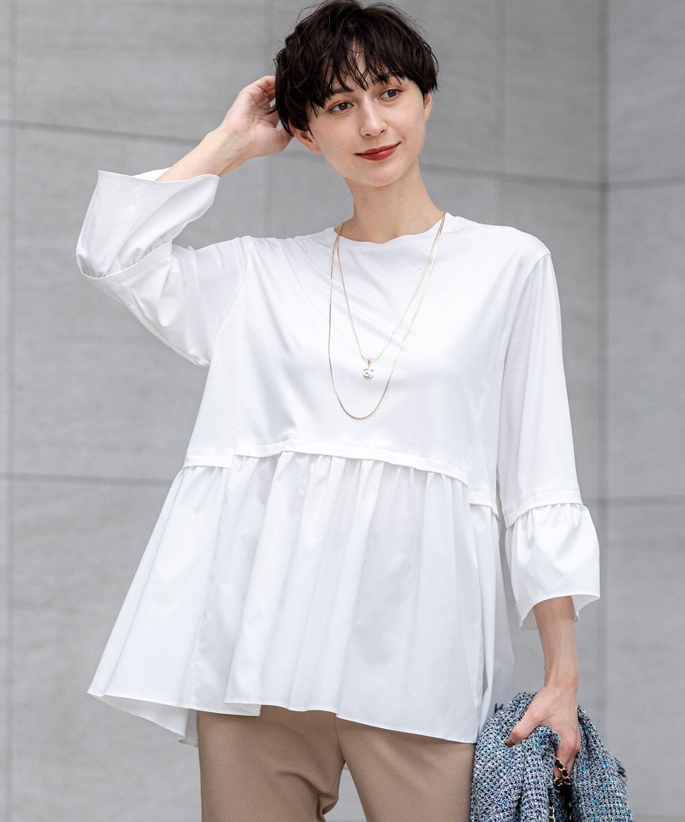 23区 【洗える】シルキータフタコンビ ペプラム カットソー 