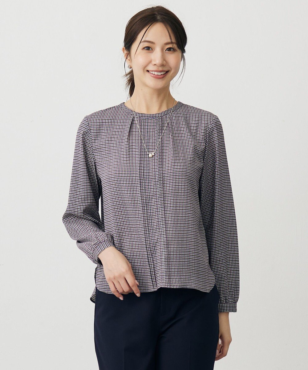 J.PRESS LADIES デシンハウンドトゥースプリント ブラウス 