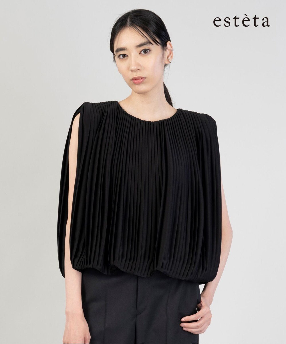 23区 L 【エステータ】ドレープサテン プリーツブラウス 