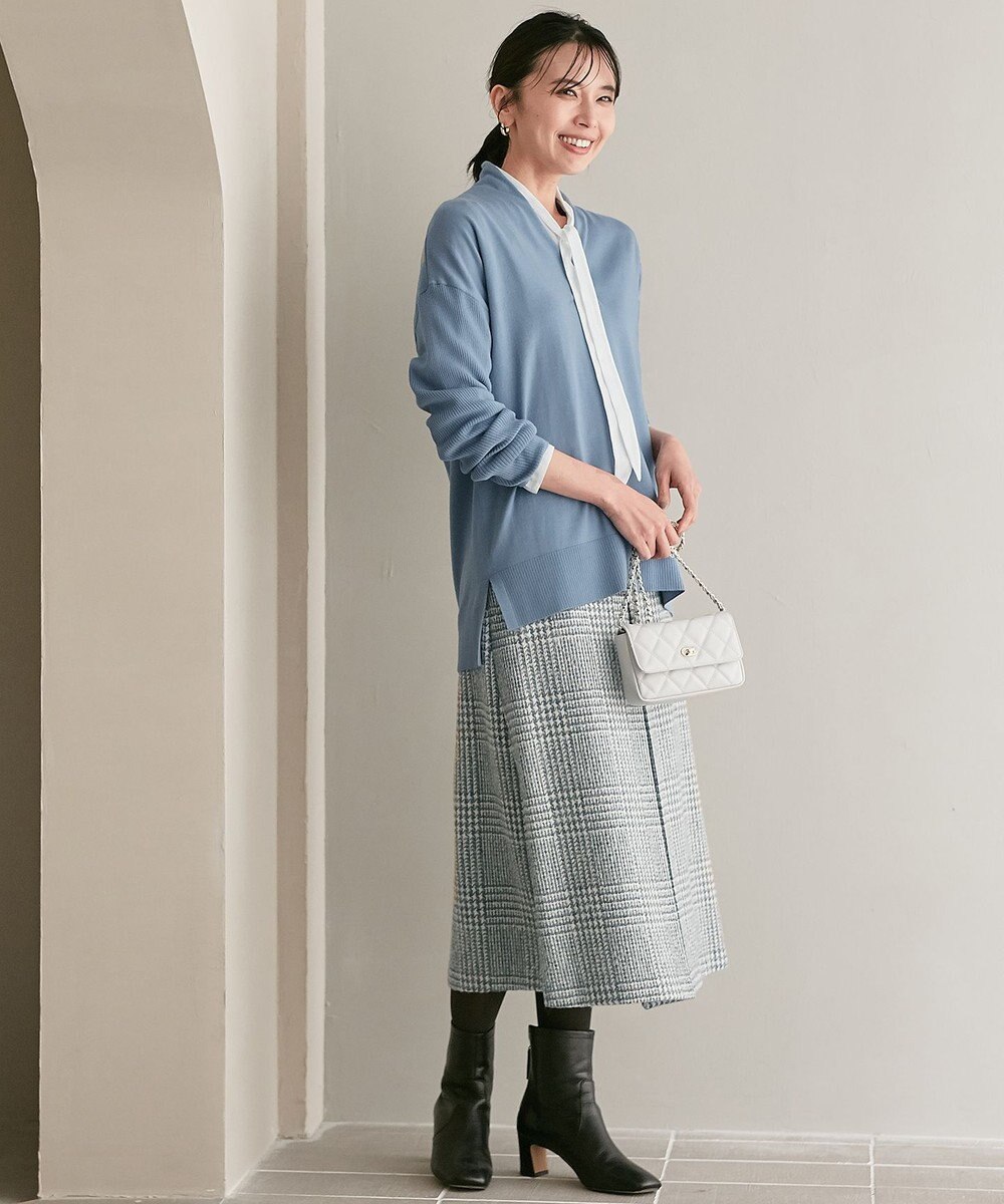 23区 S 【10色展開】ウーステッドウール 重ね襟Vネック ニット 