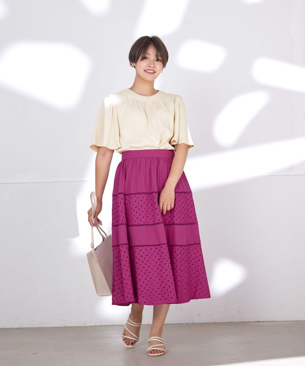 Tiaclasse L 【洗える】5分丈フレアスリーブブラウス 