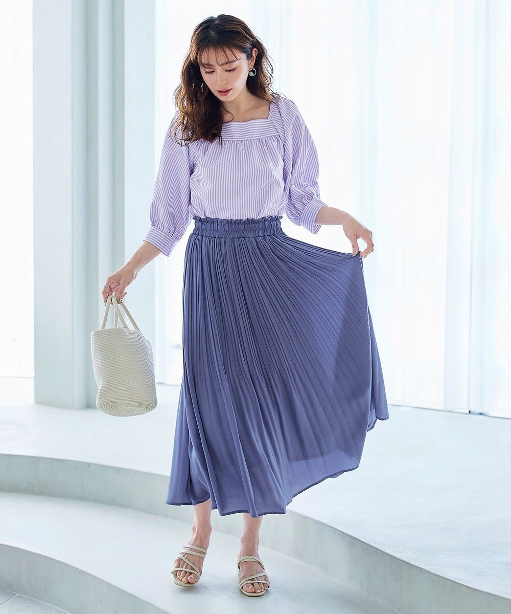 Tiaclasse L 【洗える】ストライプパフスリーブブラウス 