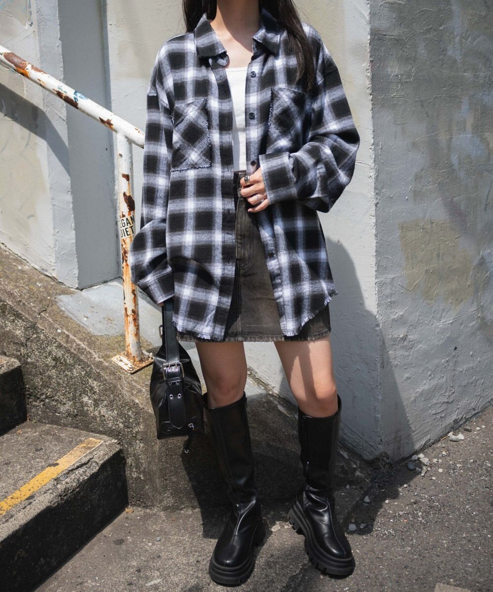 WEGO フリンジチェックBIGネルシャツ 
