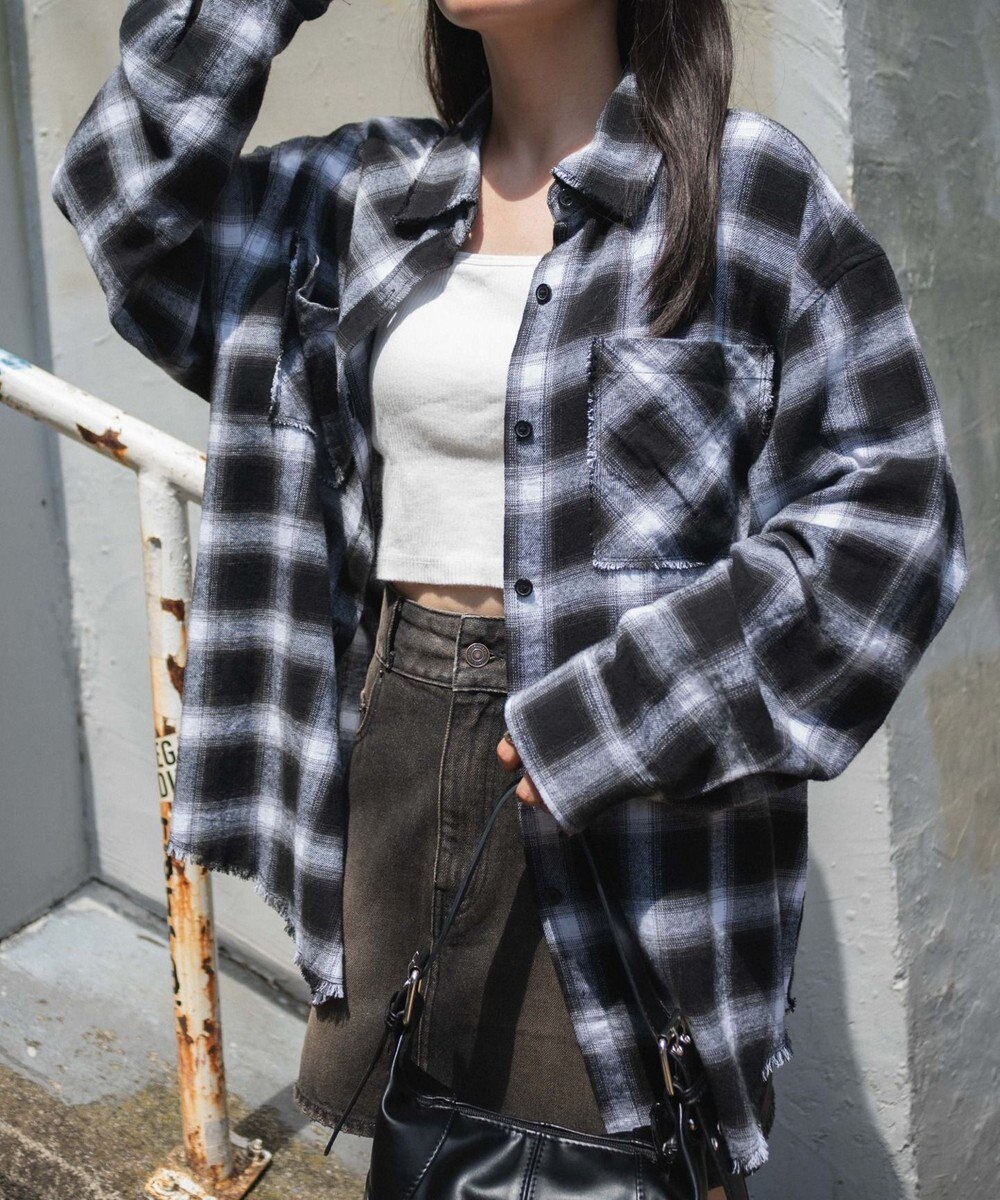 WEGO フリンジチェックBIGネルシャツ 