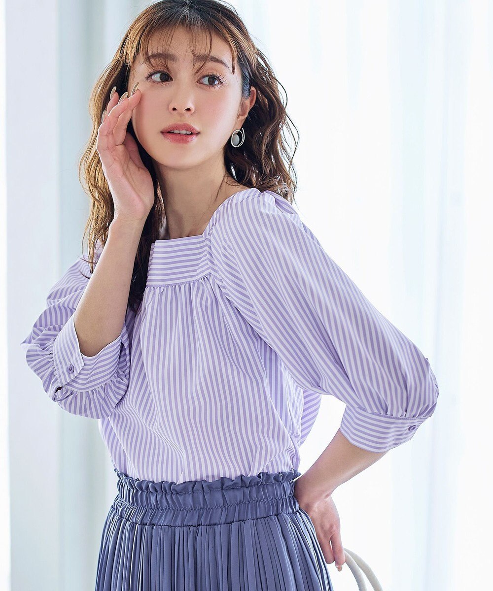 Tiaclasse L 【洗える】ストライプパフスリーブブラウス 