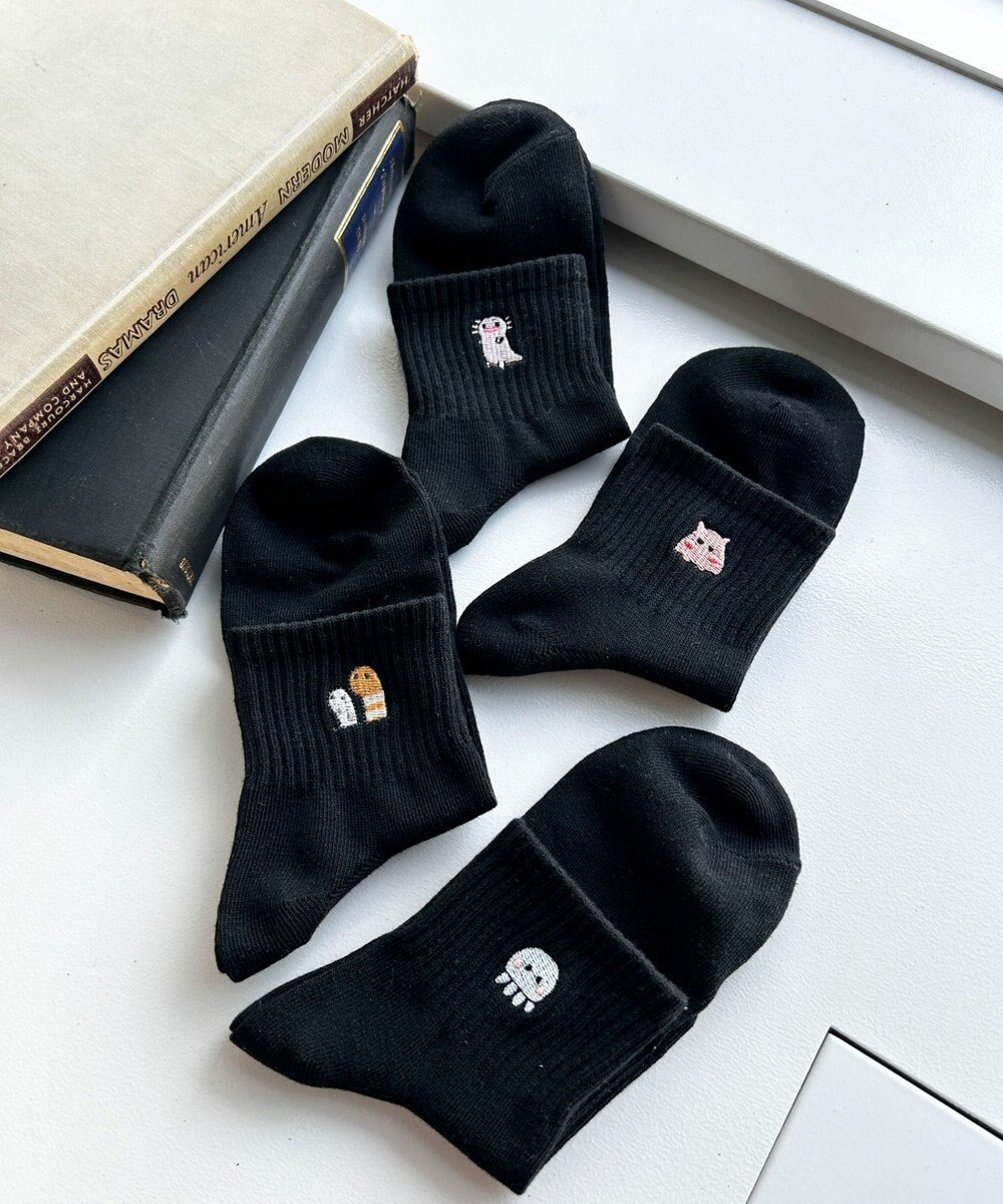 WEGO アニマル刺繍アンクル底パイルソックス 