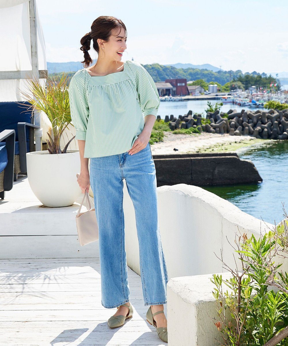 Tiaclasse L 【洗える】ストライプパフスリーブブラウス 