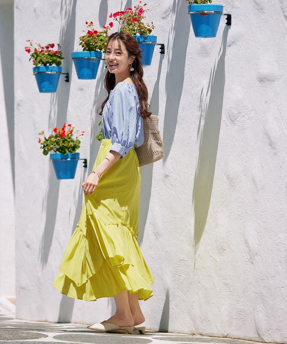 Tiaclasse L 【洗える】ストライプパフスリーブブラウス 