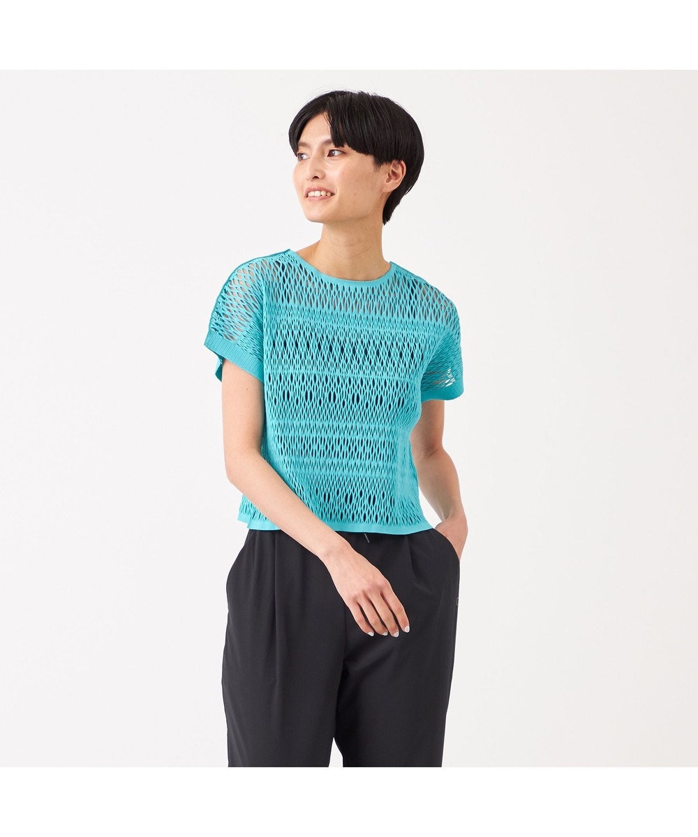 Chacott Chacott BALANCE【ノーソーイングニット】レース調ニットTシャツ ターコイズブルー