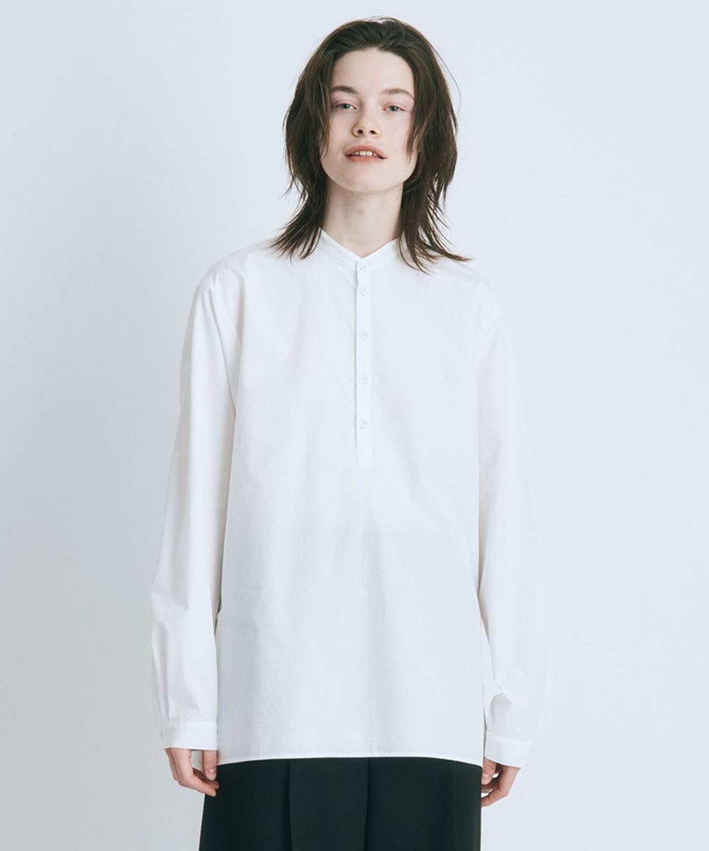 ATON SUVIN BROAD | バンドカラーシャツ - UNISEX WHITE