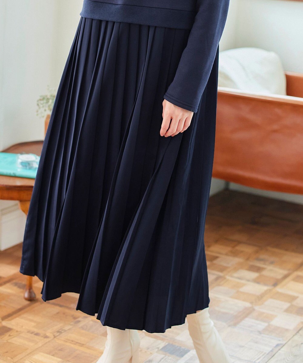 Tiaclasse L 【洗える】裏起毛ドッキングワンピース 