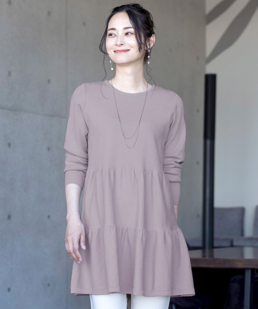 Tiaclasse L 【洗える】大人華やぐ2段ティアードニットチュニック 