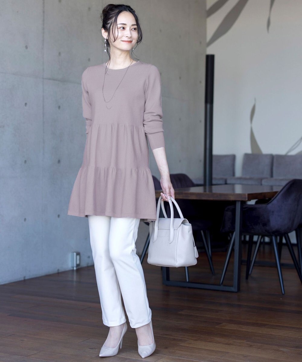 Tiaclasse L 【洗える】大人華やぐ2段ティアードニットチュニック 