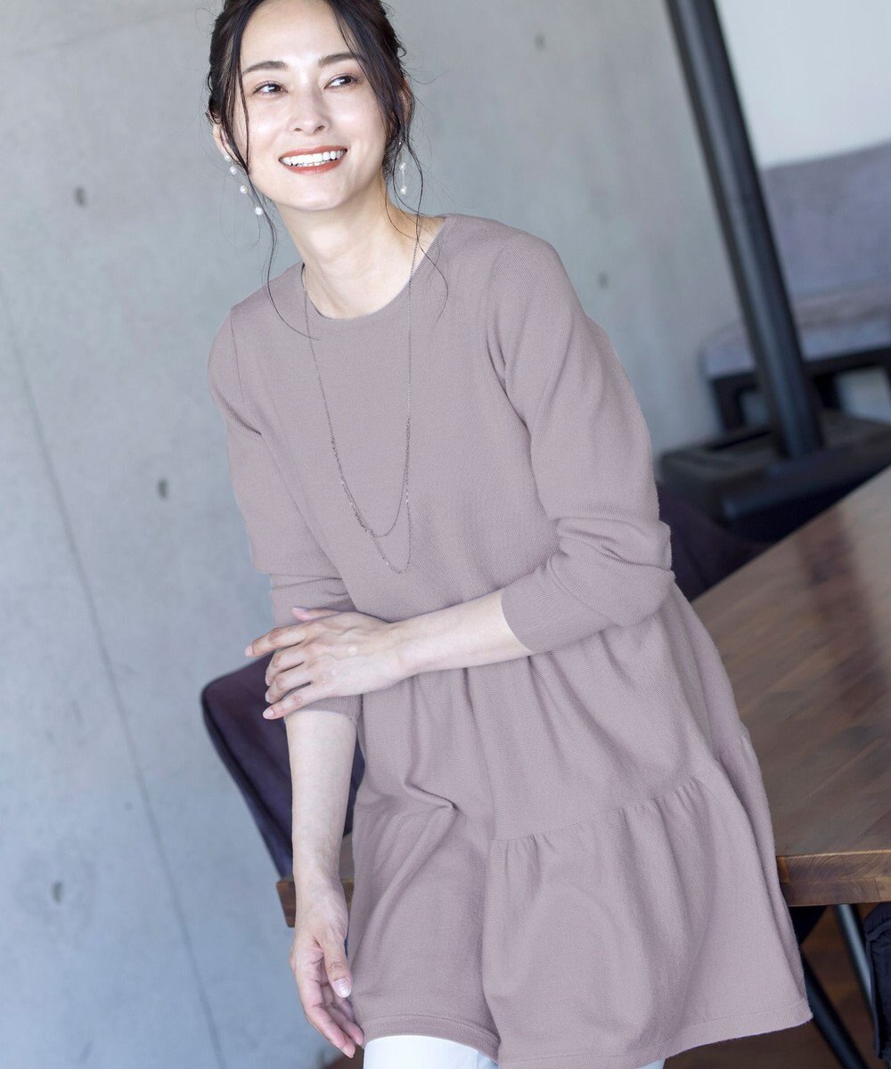 Tiaclasse L 【洗える】大人華やぐ2段ティアードニットチュニック 