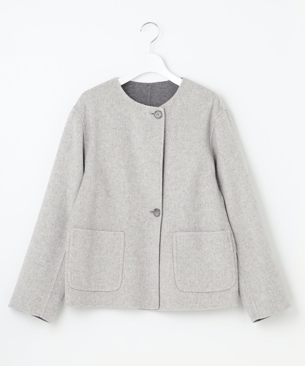 J.PRESS LADIES 【リバーシブル】ウールナイロン リバー ノーカラー ショートコート 