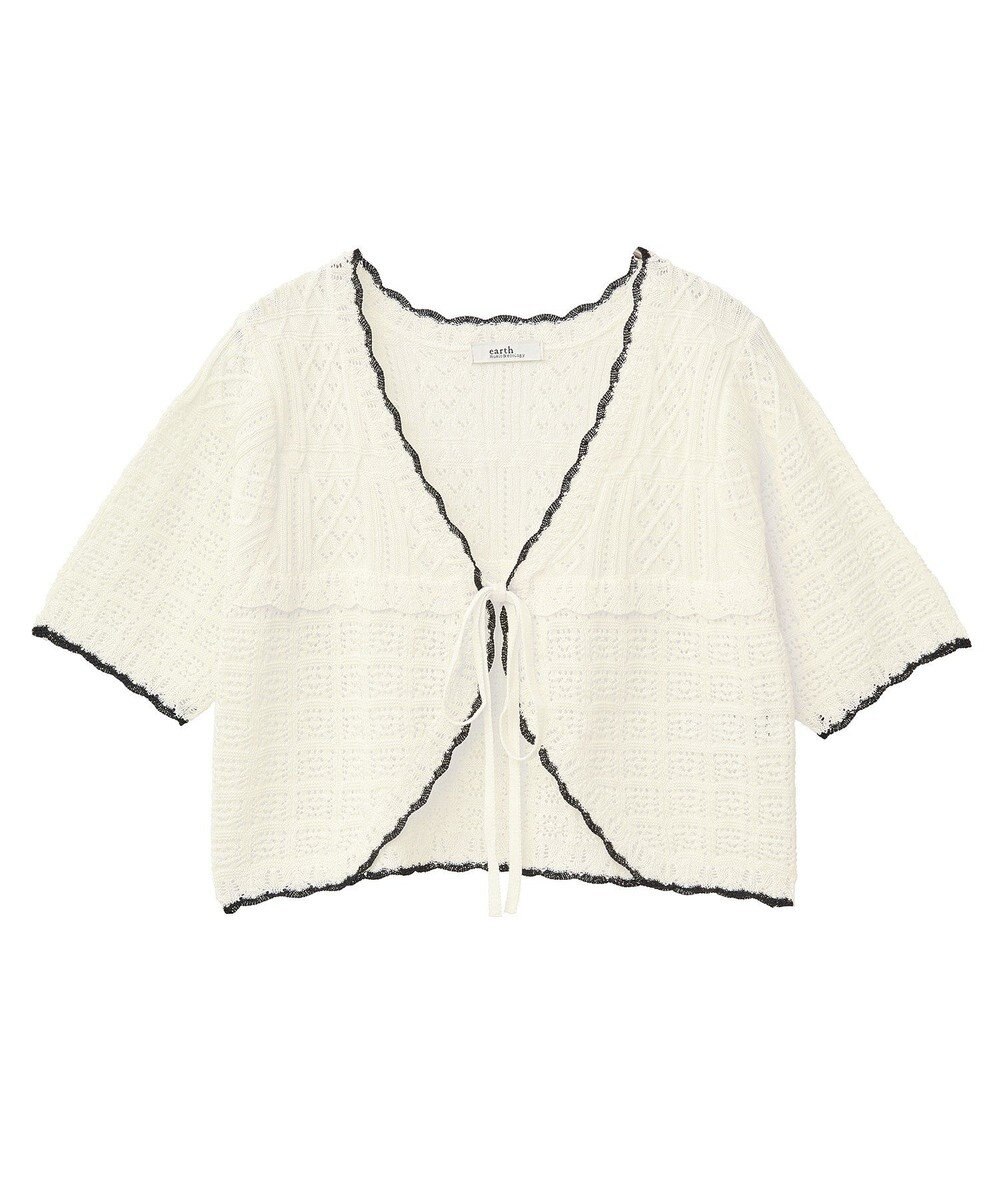 earth music&ecology ミニスカラップ透かし編みニットカーディガン 