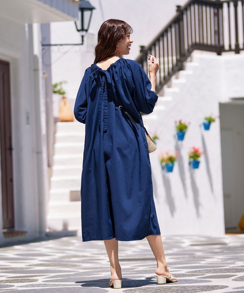 Tiaclasse 【洗える】後ろリボンバルーンスリーブワンピース 