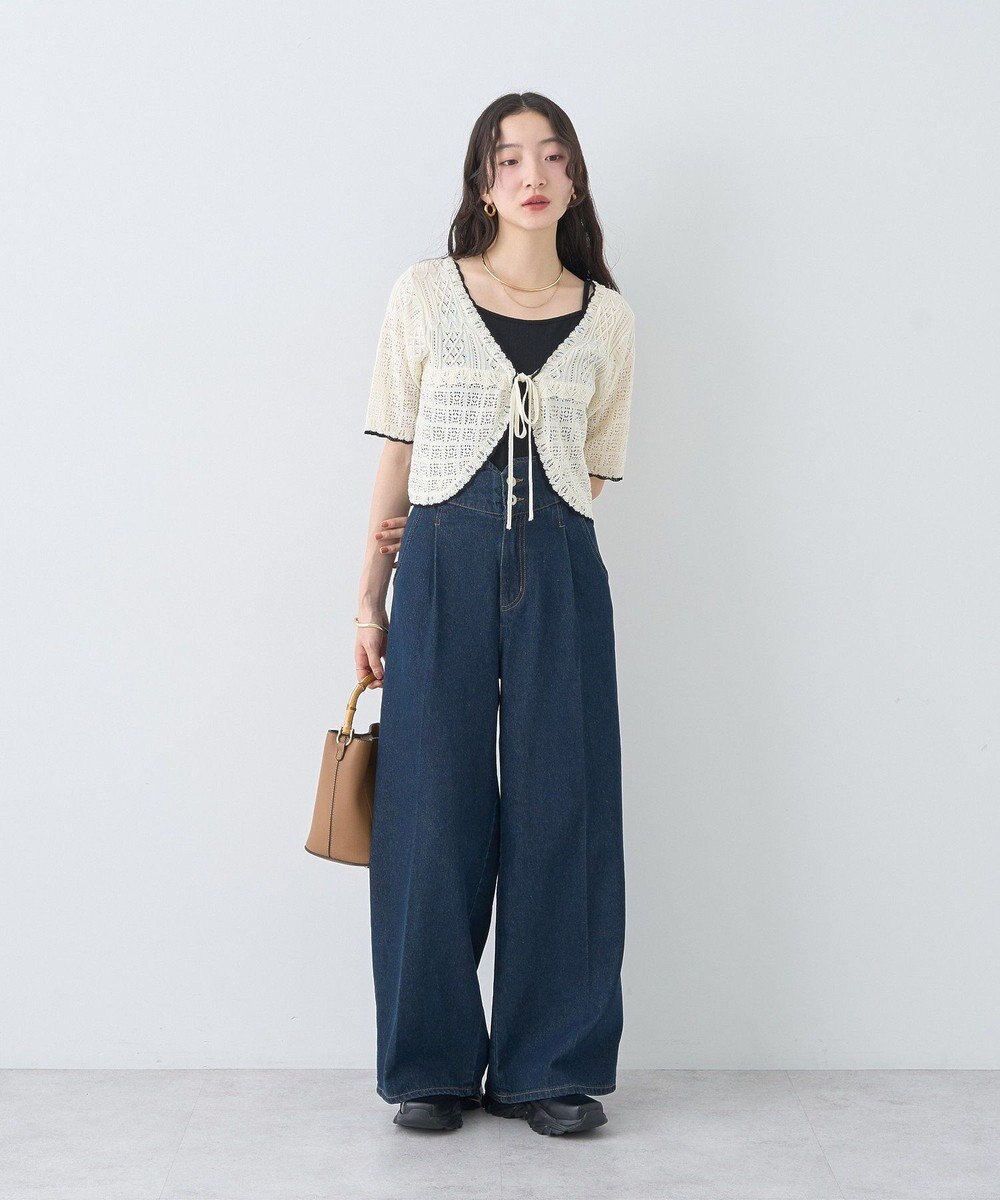 earth music&ecology ミニスカラップ透かし編みニットカーディガン 