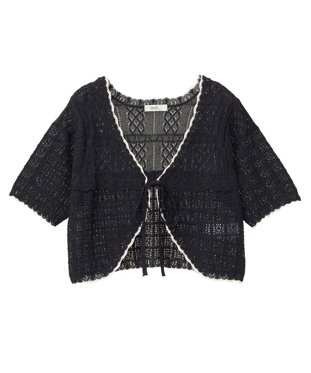 earth music&ecology ミニスカラップ透かし編みニットカーディガン 