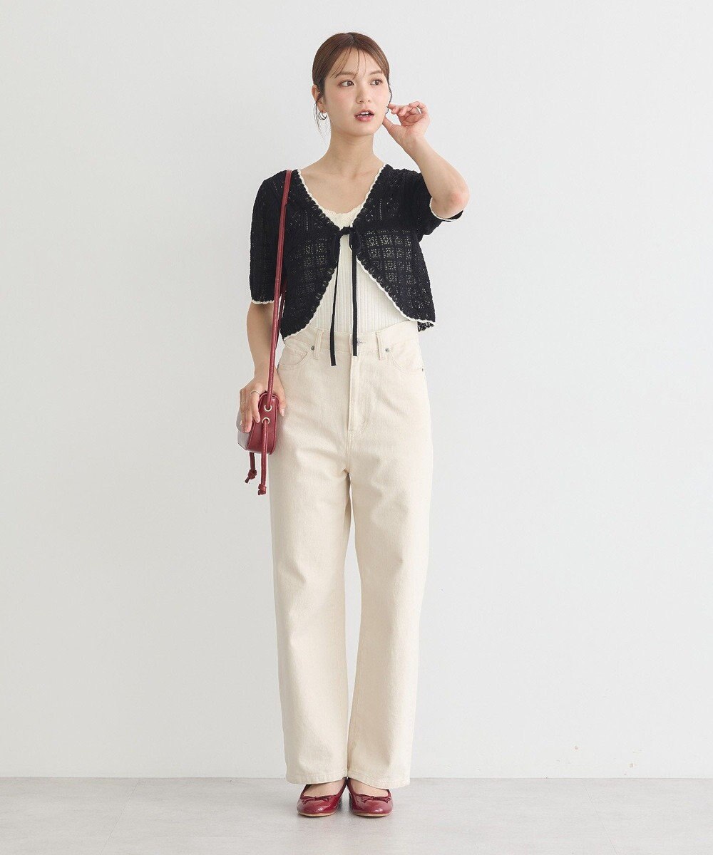 earth music&ecology ミニスカラップ透かし編みニットカーディガン 