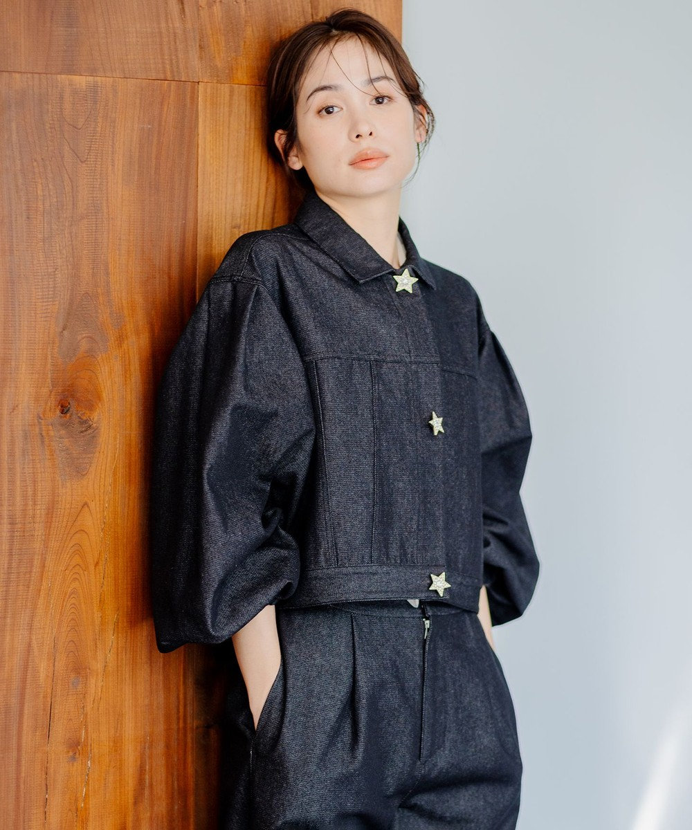 【組曲×setsuko sagittaire】ビジューボタン デニムジャケット, ブラック系, 2